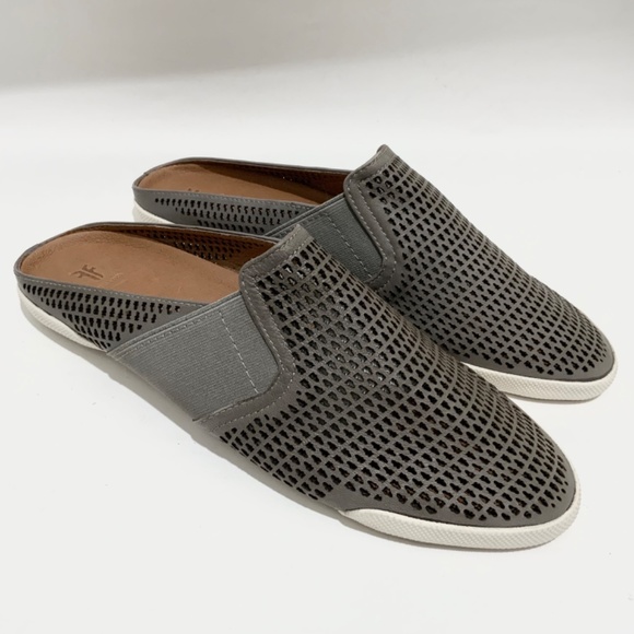 FRYE Melanie Gore Perforated Mule Sneaker Pale Blue Gray Leather Casual Flats - Picture 13 of 14